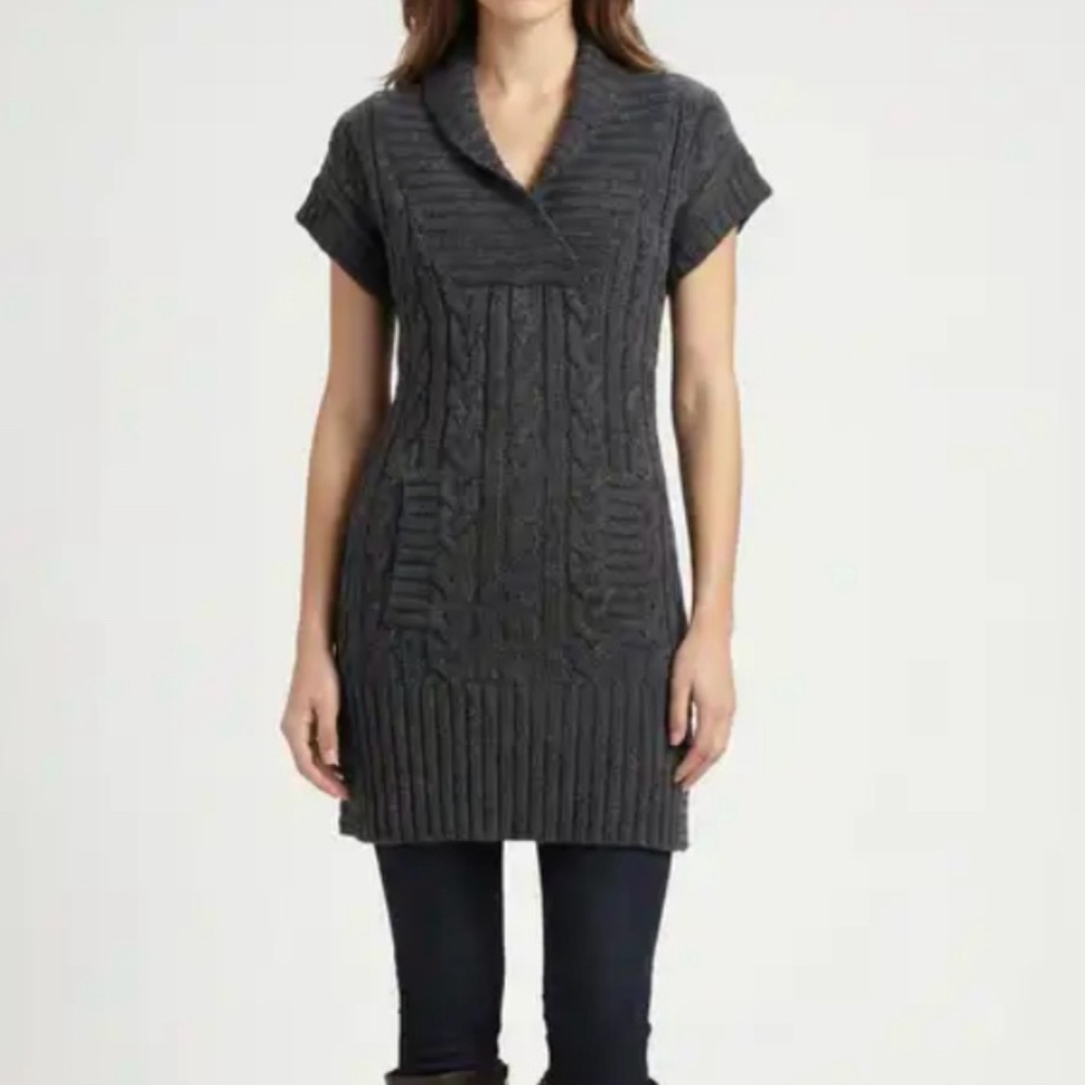 Dark Grey Chunky Cable Knit Sweater Dress